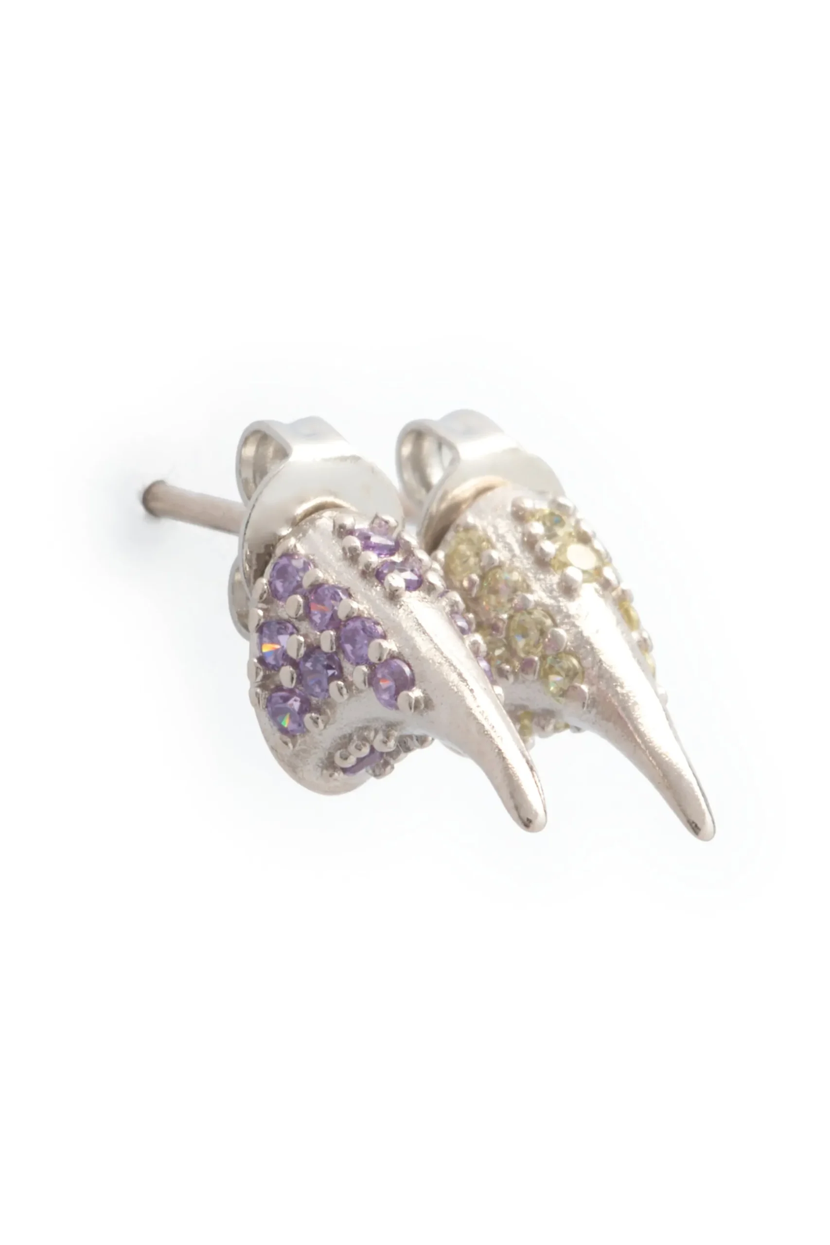 amethyst_soft_yellow_rhinestone_horn_studs_1.webp Earrings | Collina Strada AMETHYST SOFT YELLOW RHINESTONE HORN STUDS