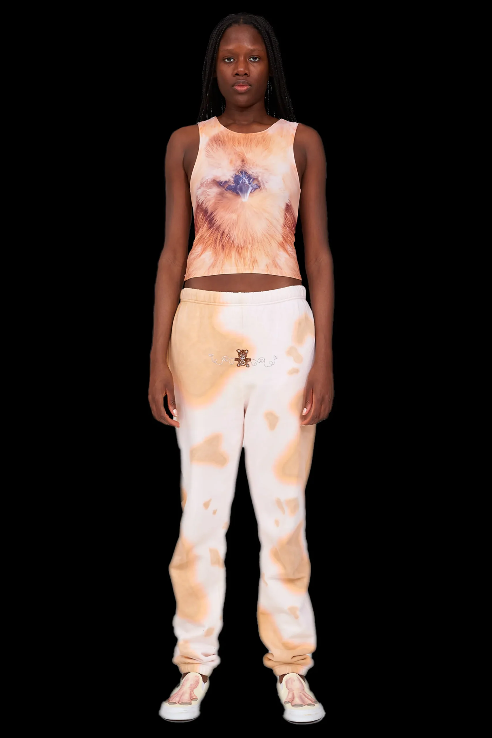 beige_cow_rhinestone_sweatpant_0.webp Pants | Sweaters & Sweats | Collina Strada BEIGE COW RHINESTONE SWEATPANT