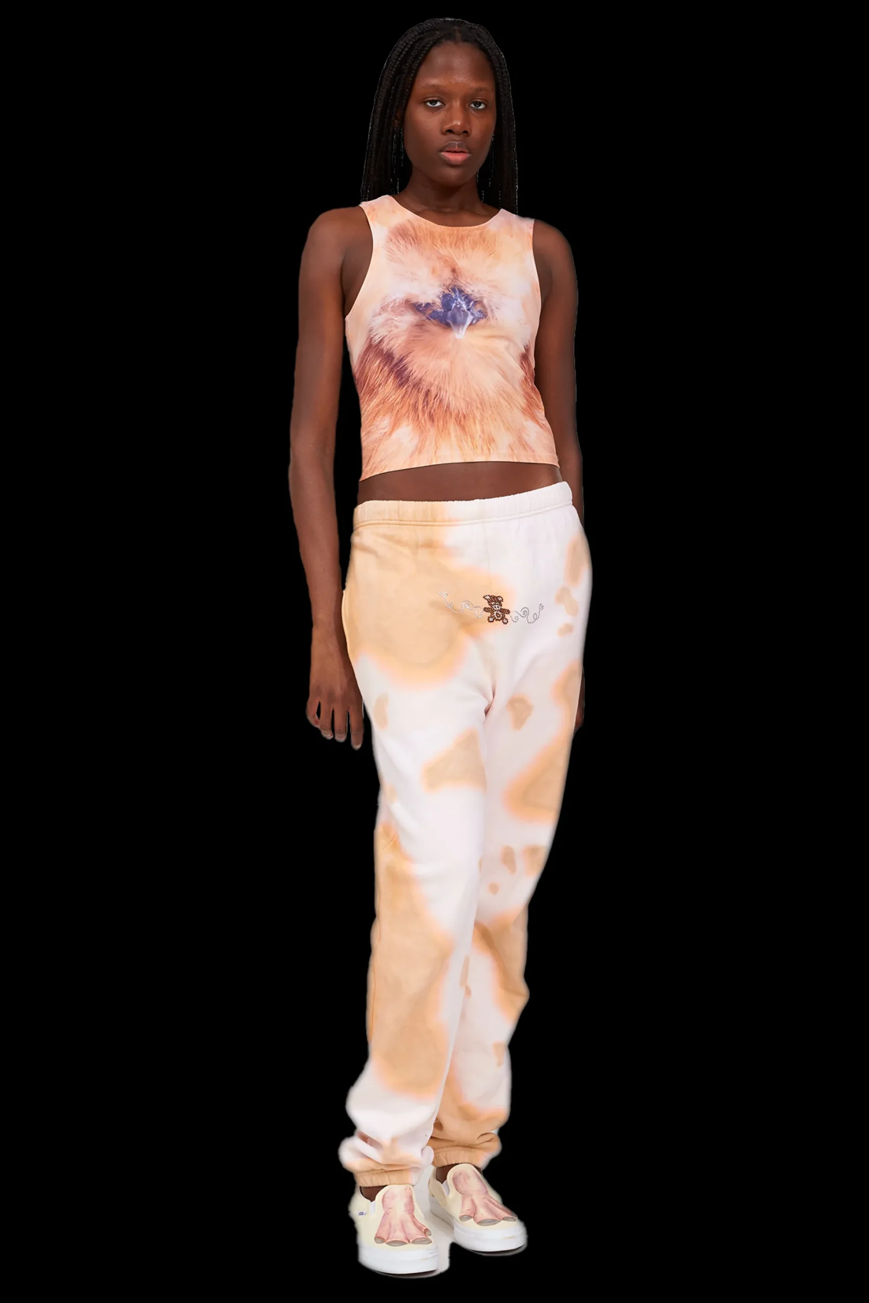 beige_cow_rhinestone_sweatpant_1.webp Pants | Sweaters & Sweats | Collina Strada BEIGE COW RHINESTONE SWEATPANT