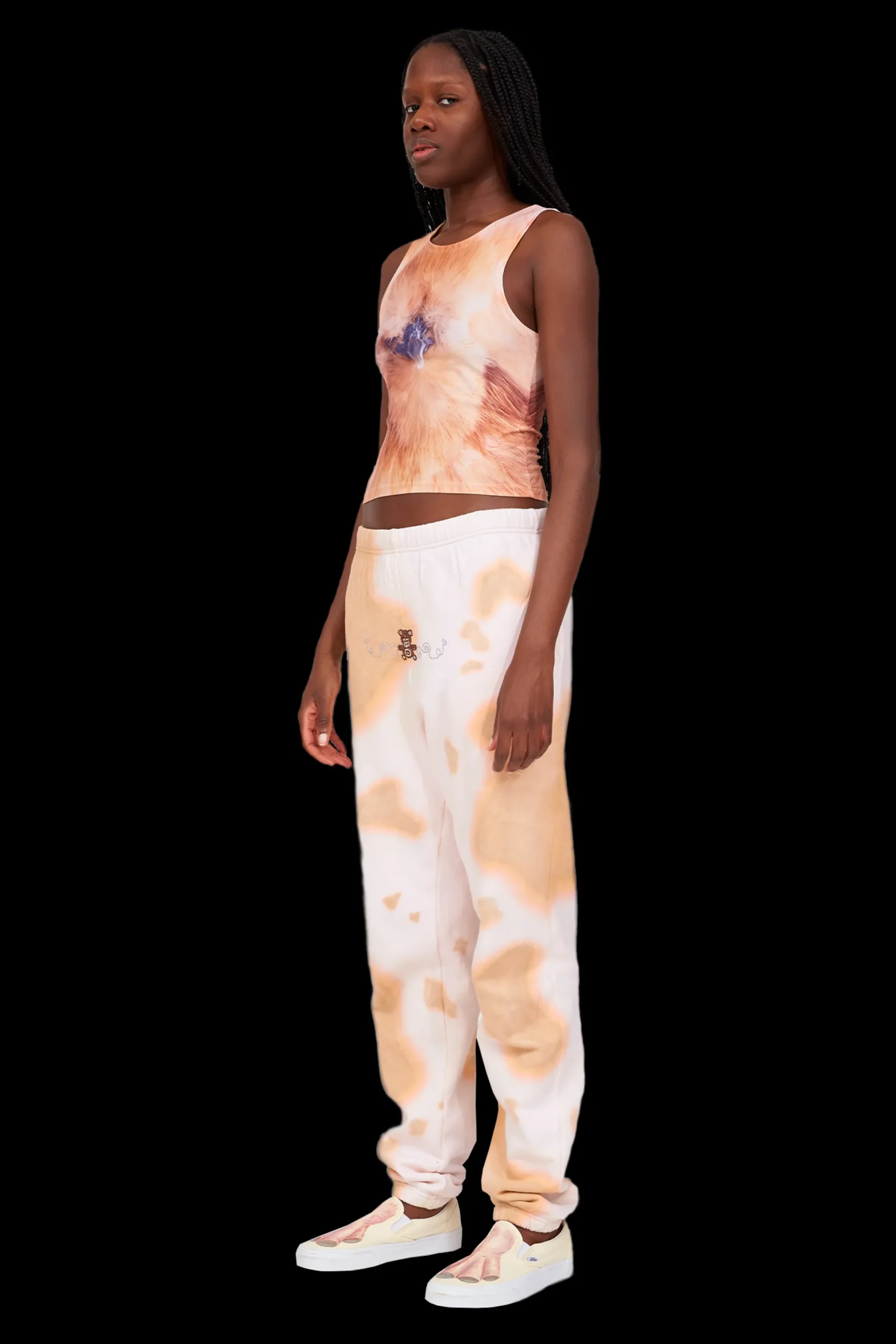 beige_cow_rhinestone_sweatpant_2.webp Pants | Sweaters & Sweats | Collina Strada BEIGE COW RHINESTONE SWEATPANT