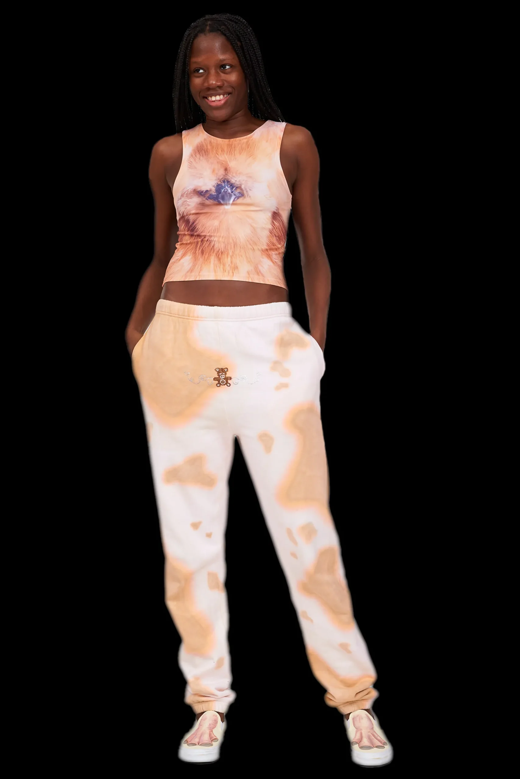 beige_cow_rhinestone_sweatpant_4.webp Pants | Sweaters & Sweats | Collina Strada BEIGE COW RHINESTONE SWEATPANT