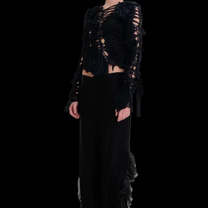 Pants | Collina Strada BLACK SATIN STRIPE DANTE RUFFLE TROUSER
