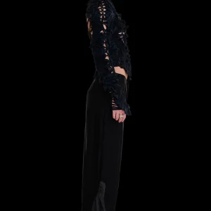 Pants | Collina Strada BLACK SATIN STRIPE DANTE RUFFLE TROUSER