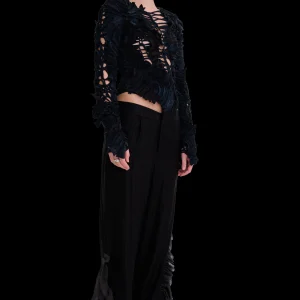 Pants | Collina Strada BLACK SATIN STRIPE DANTE RUFFLE TROUSER