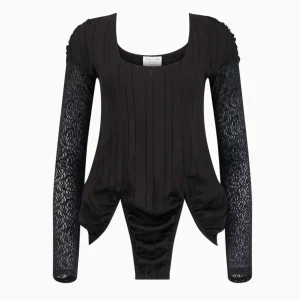 Tops | Collina Strada BLACK SATIN STRIPE MAGNOLIA TOP