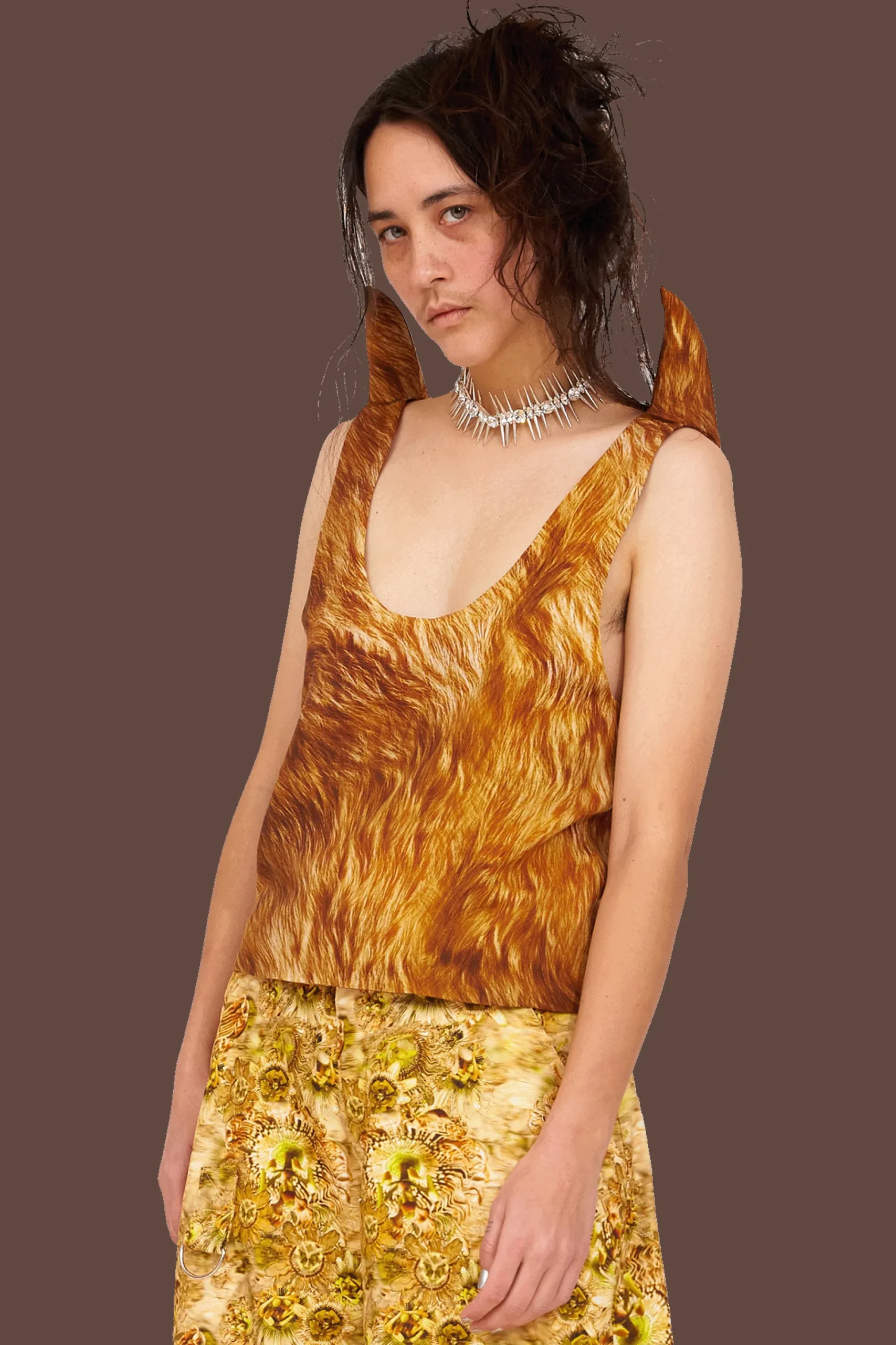 brown_fur_horn_tank_2.webp Tops | Collina Strada BROWN FUR HORN TANK