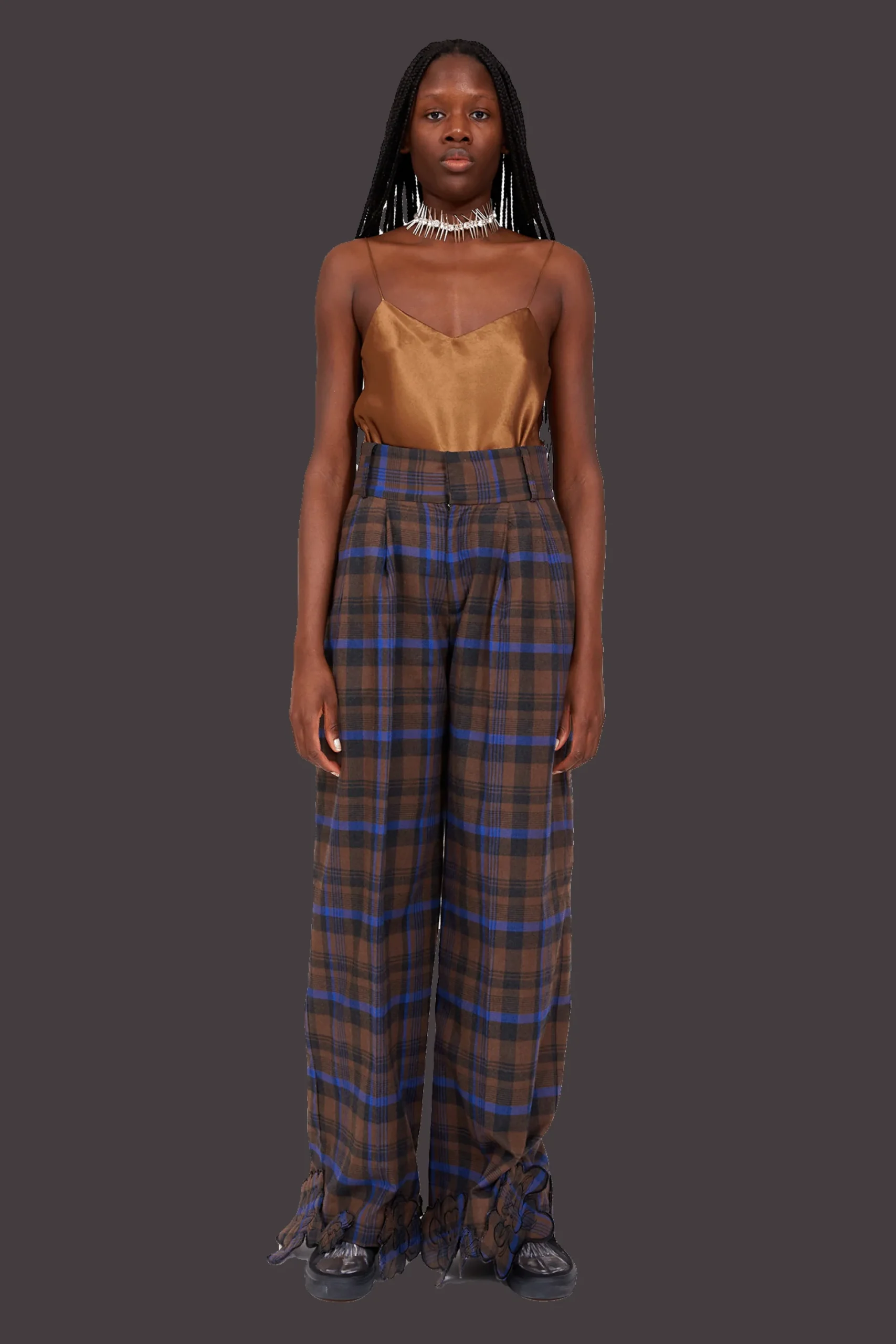 brown_plaid_ribbit_pant_0.webp Pants | Collina Strada BROWN PLAID RIBBIT PANT