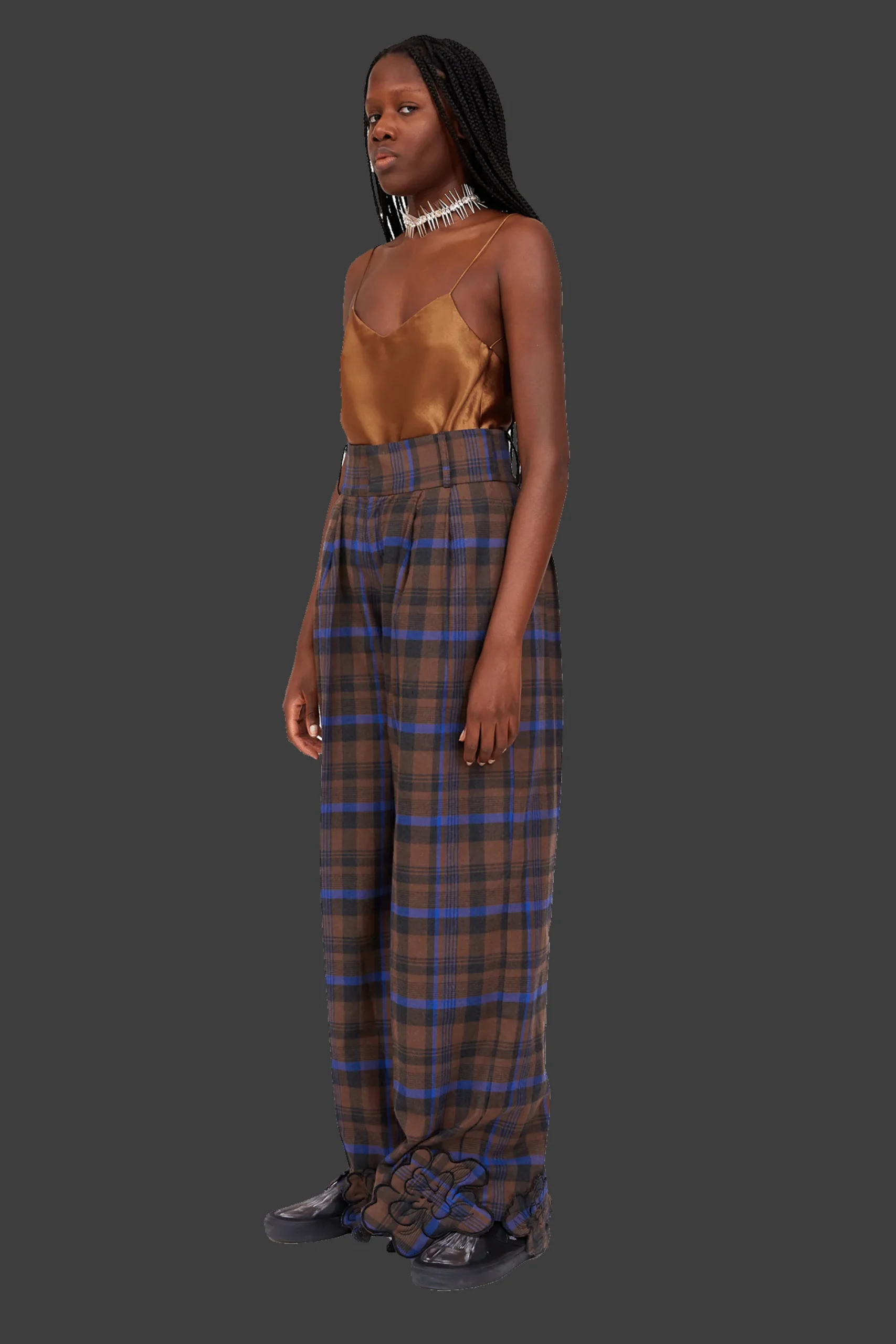 brown_plaid_ribbit_pant_1.webp Pants | Collina Strada BROWN PLAID RIBBIT PANT