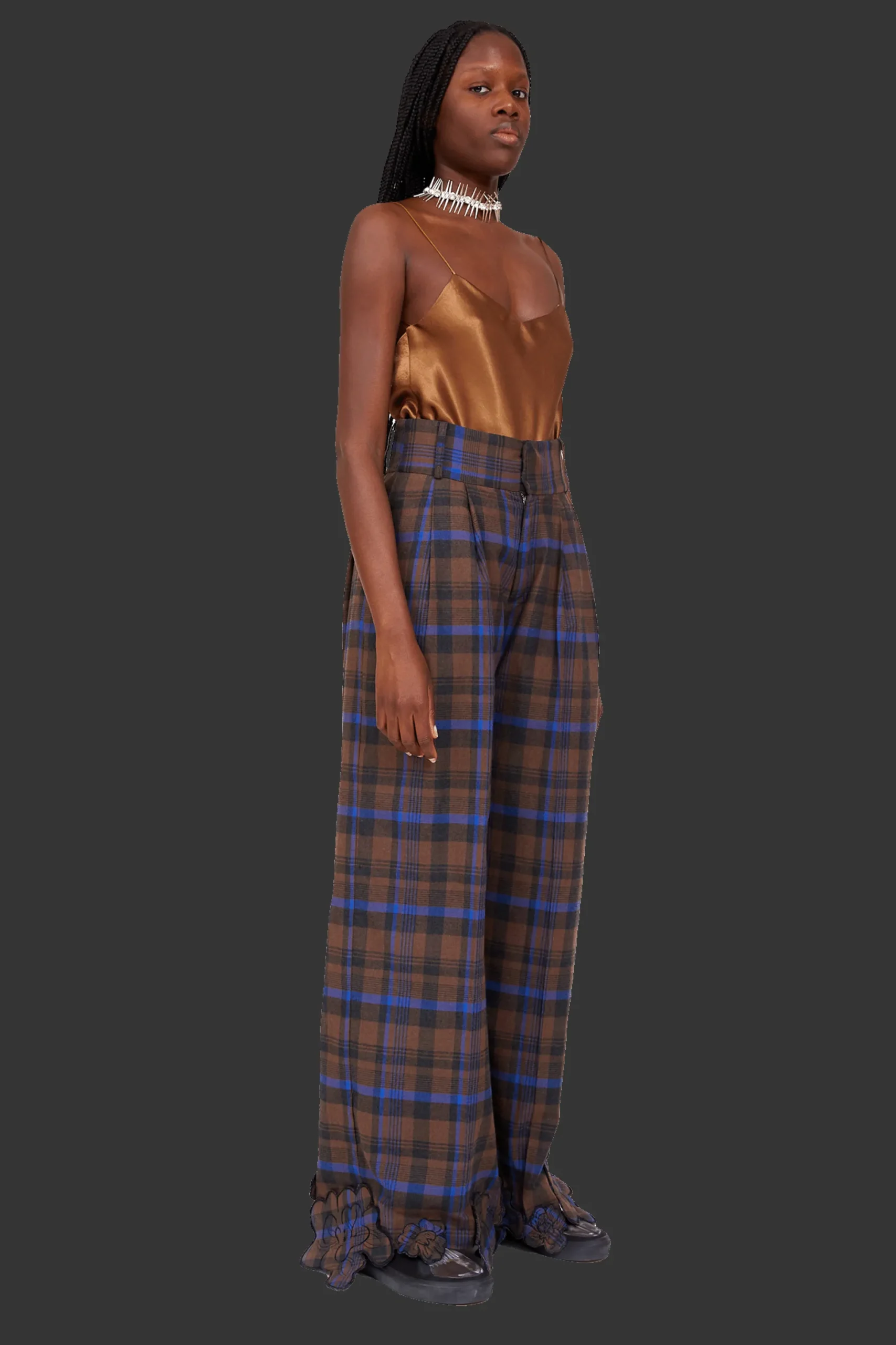 brown_plaid_ribbit_pant_5.webp Pants | Collina Strada BROWN PLAID RIBBIT PANT