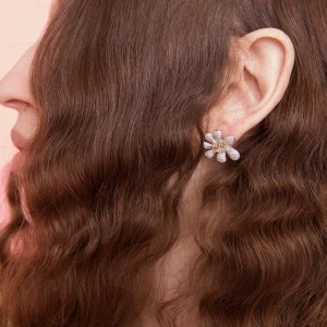 Earrings | Collina Strada CANARY CRYSTAL PAVE SQUASHED BLOSSOM EARRING