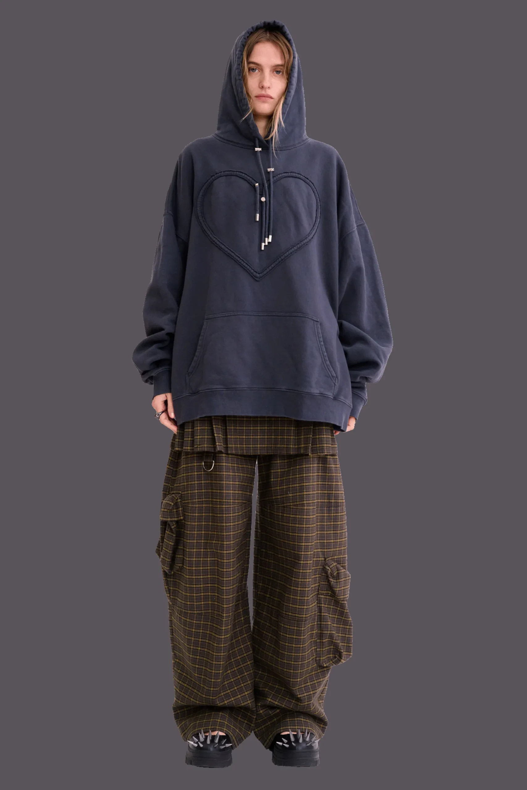 charcoal_heart_hoodie_0.webp Sweaters & Sweats | Collina Strada CHARCOAL HEART HOODIE