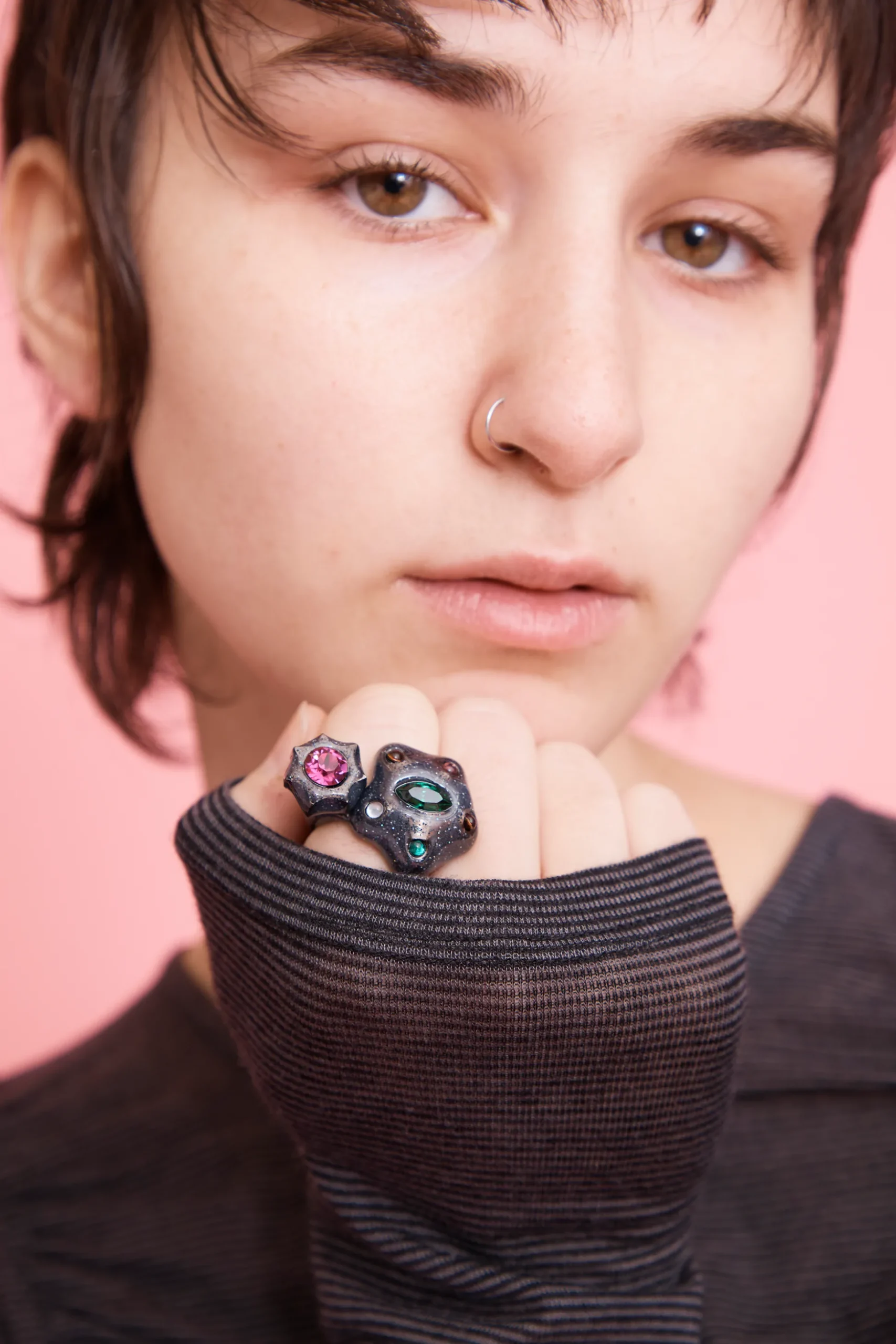 glitter_black_starlet_ring_1.webp Rings | Collina Strada GLITTER BLACK STARLET RING