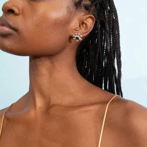 Earrings | Collina Strada LIGHT ROSE-EMERALD SQUASHED BLOSSOM EARRING