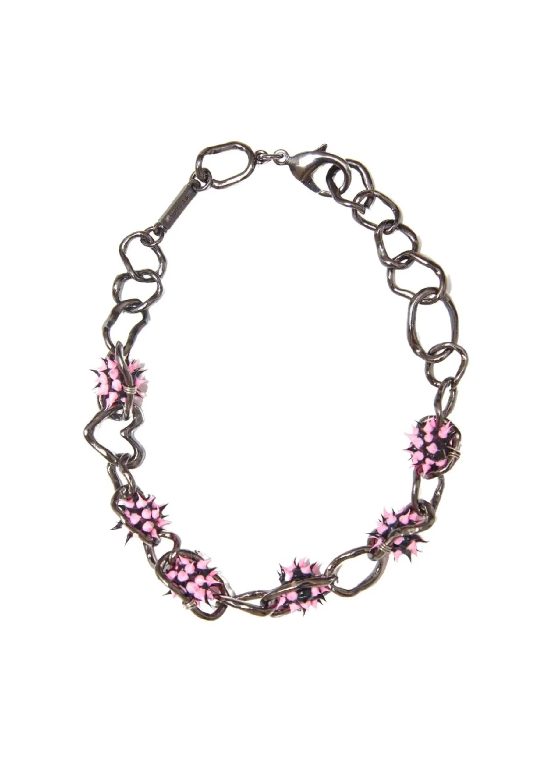 pink_black_spikeez_crushed_chain_necklace_0.webp Necklaces | Collina Strada PINK BLACK SPIKEEZ CRUSHED CHAIN NECKLACE