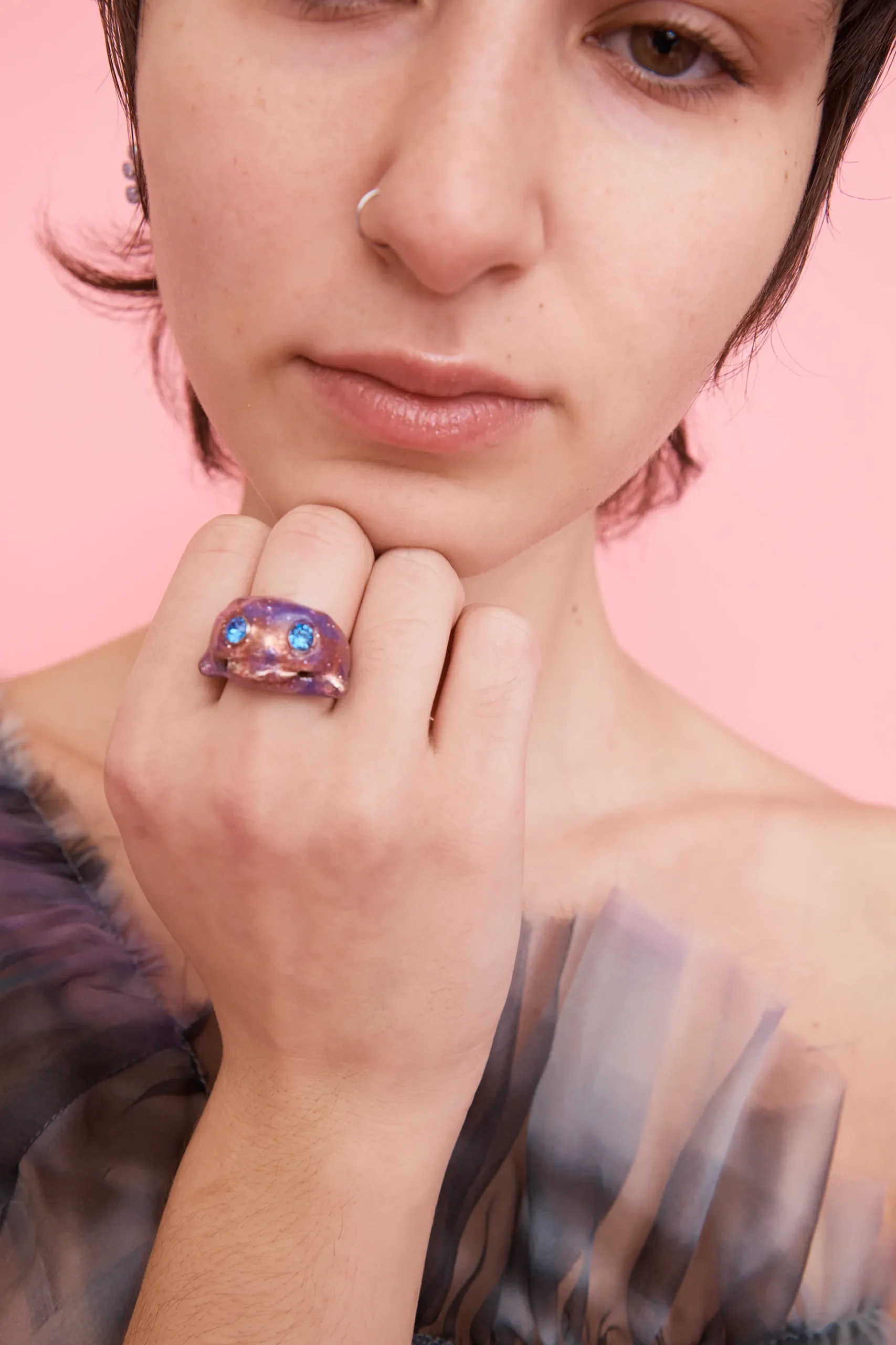 pink_glitter_baby_dolphin_ring_1.webp Rings | Collina Strada PINK GLITTER BABY DOLPHIN RING