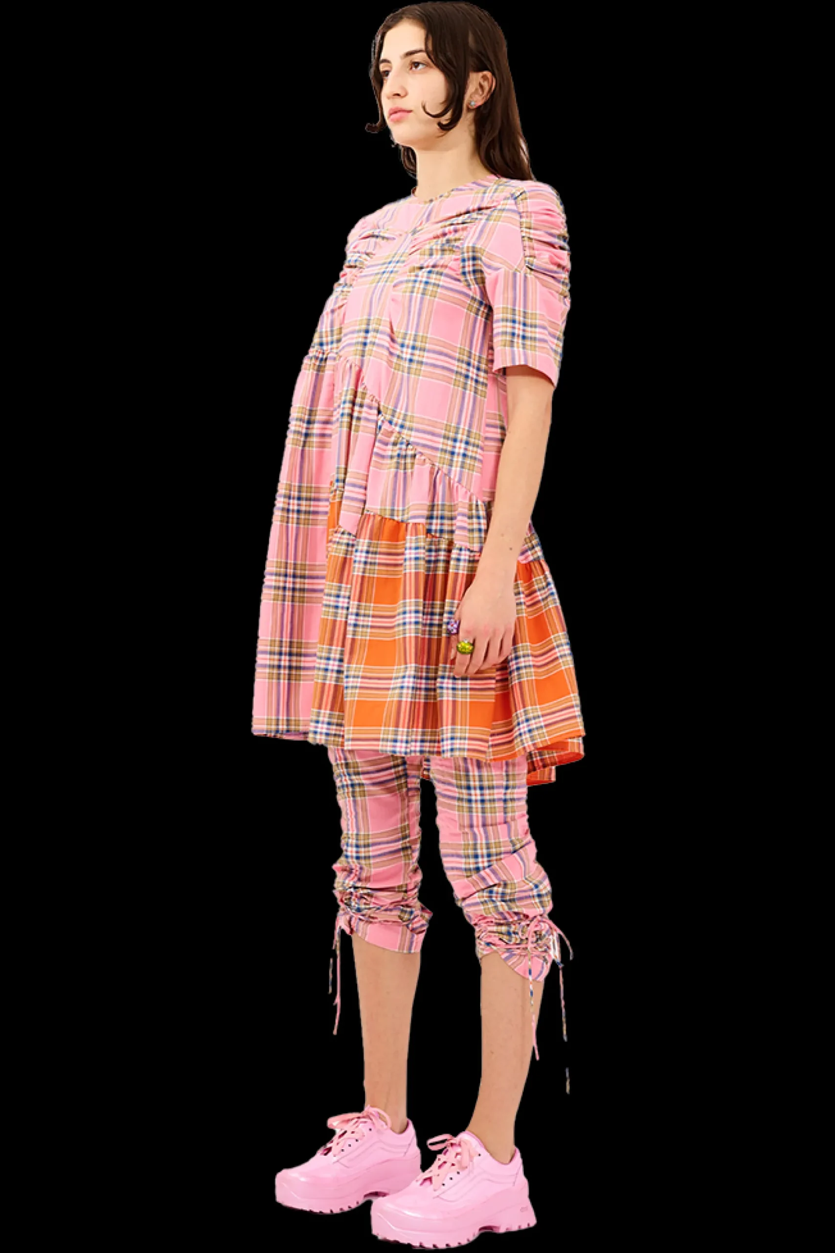 pinkorange_plaid_arc_midi_dress_3.webp Dresses | Collina Strada PINK-ORANGE PLAID ARC MIDI DRESS