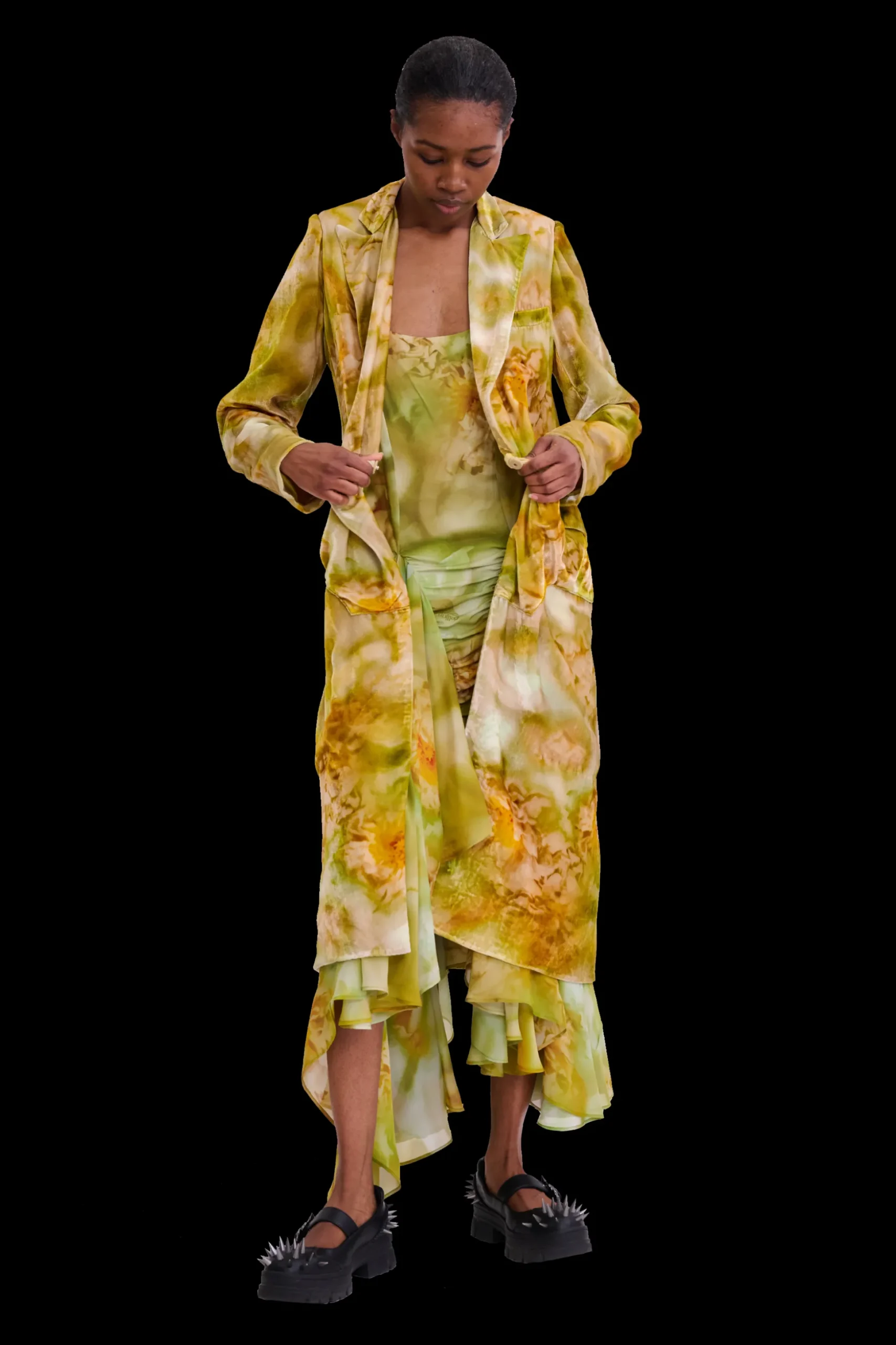 sage_molten_floral_short_wolverine_coat_1.webp Outerwear | Collina Strada SAGE MOLTEN FLORAL SHORT WOLVERINE COAT