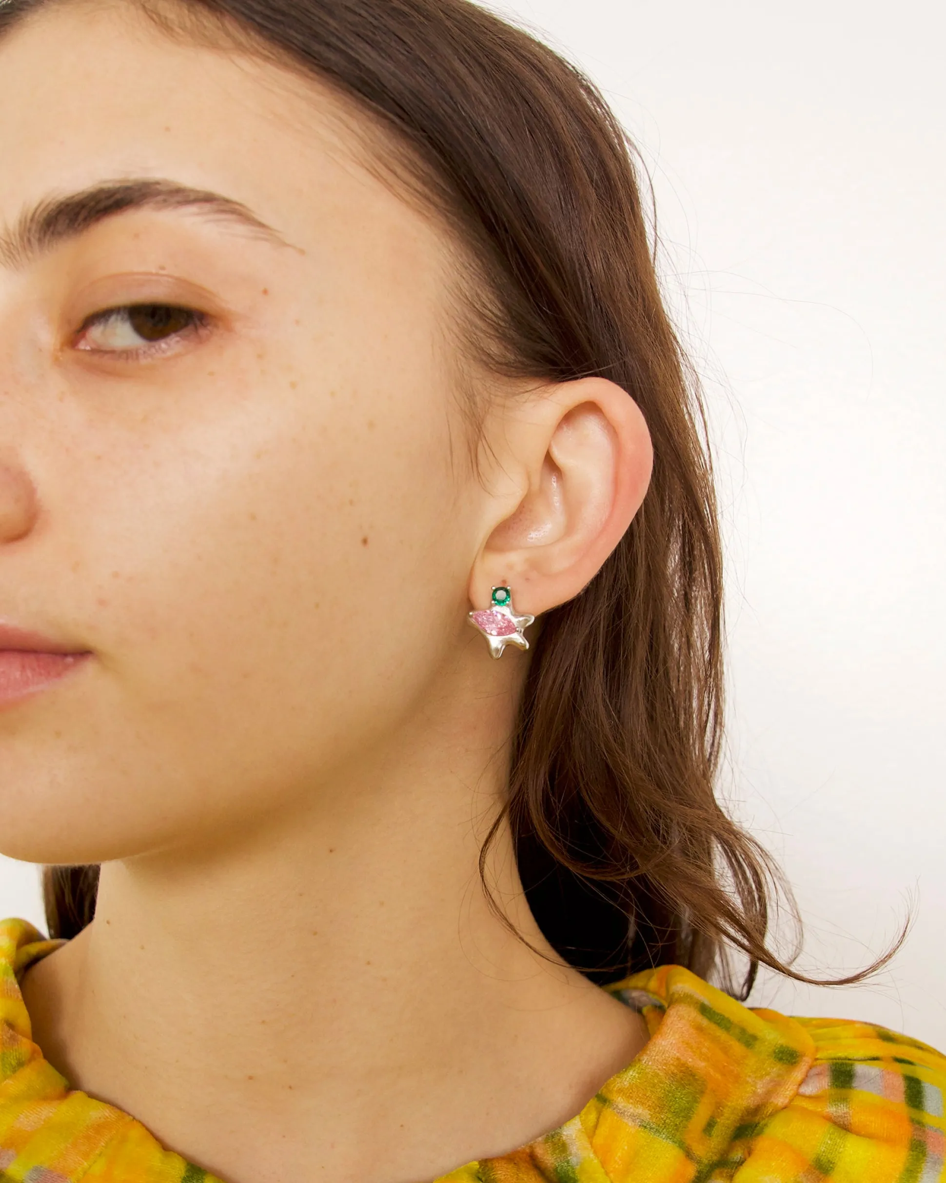 soft_pink_emerald_stella_studs_2.webp Earrings | Collina Strada SOFT PINK EMERALD STELLA STUDS